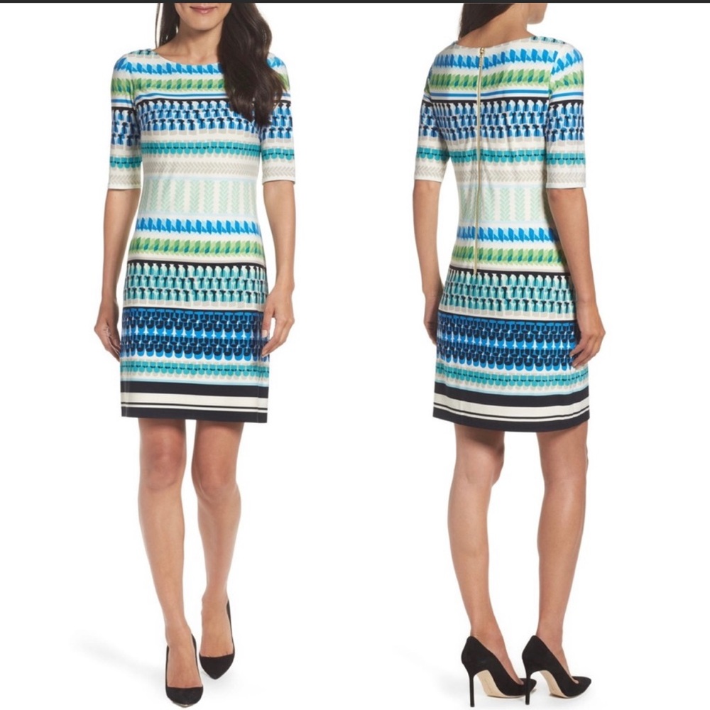 Eliza J Shift Dress in blues & greens. Never Worn
